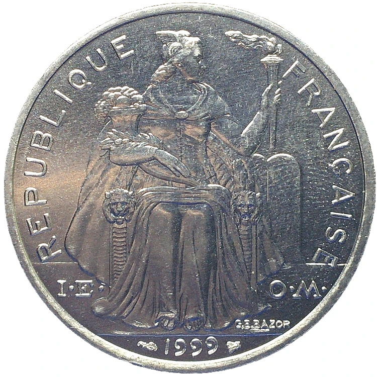 波利尼西亚5法郎铝币光明女神正品外国钱币老硬币收藏