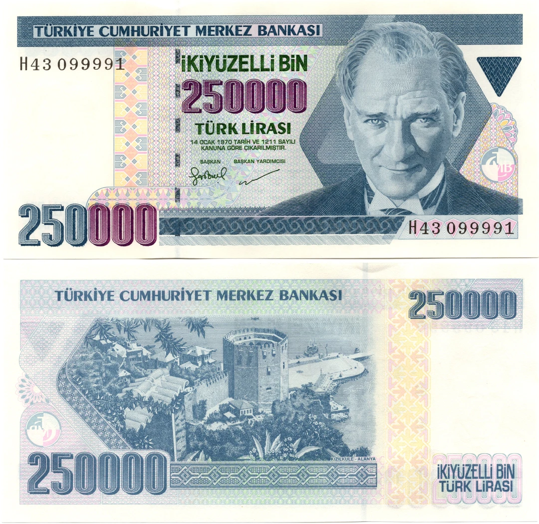 土耳其250000里拉全新UNC纸币老纸钞外国钱币收藏