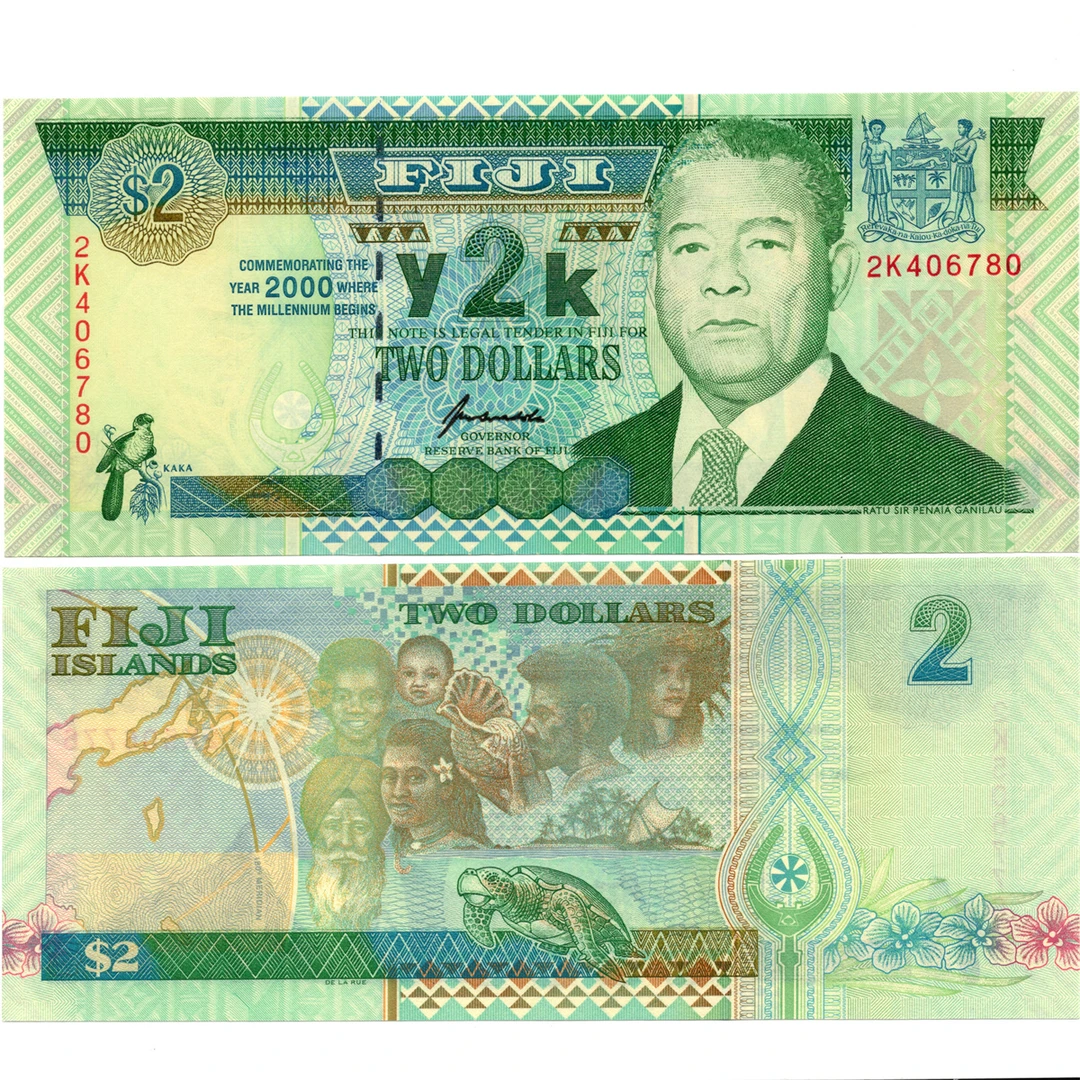 斐济2元2000年全新UNC纸币老纸钞外国钱币收藏