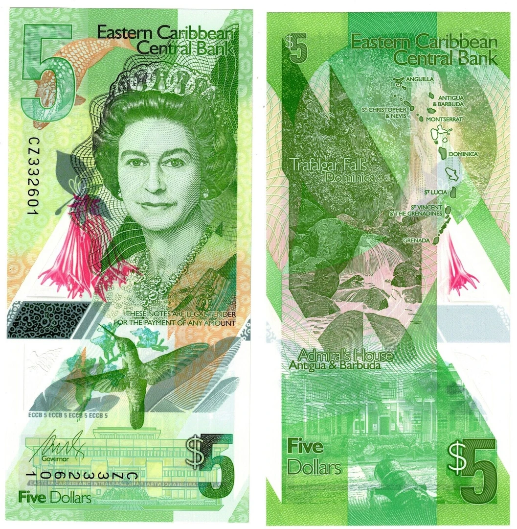 塑料钞东加勒比5元全新UNC纸币老纸钞外国钱币收藏