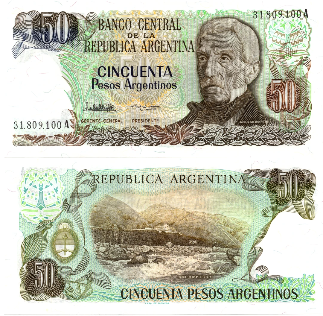 阿根廷50比索全新UNC纸币老纸钞外国钱币收藏