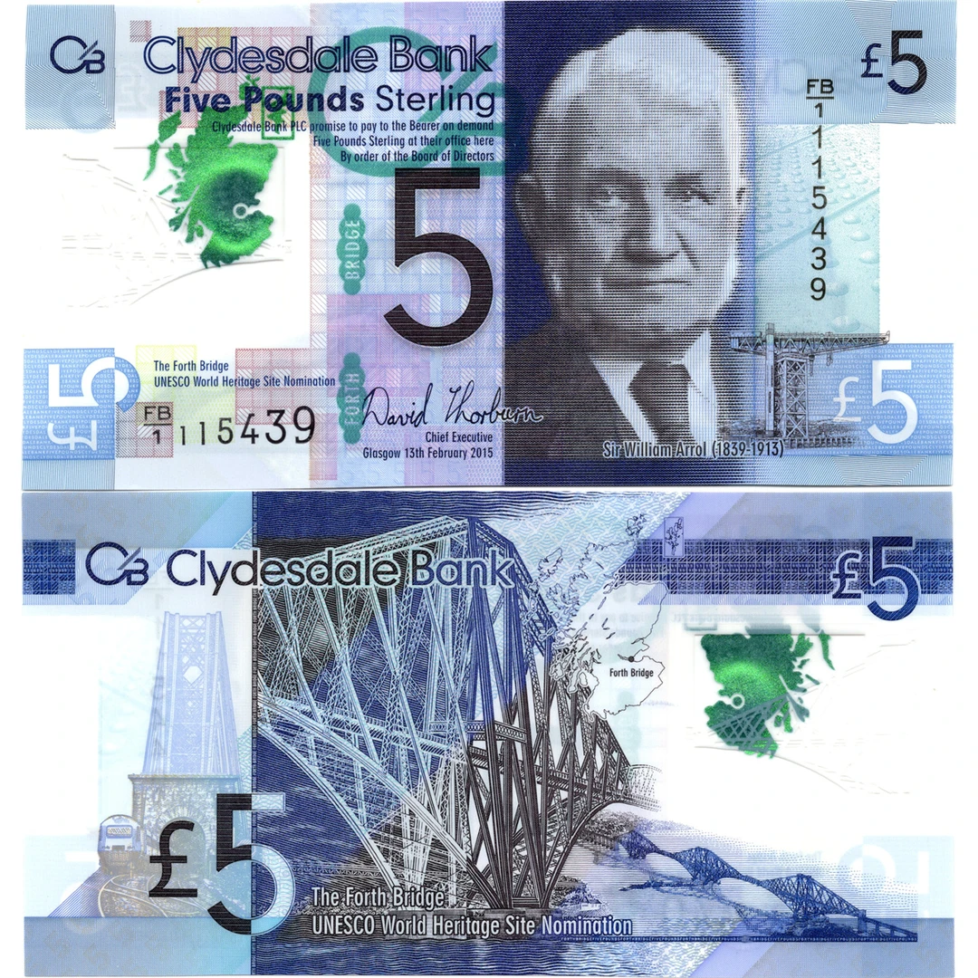 塑料钞苏格兰5镑福斯桥纪念钞全新UNC纸币老纸钞外国钱币收藏