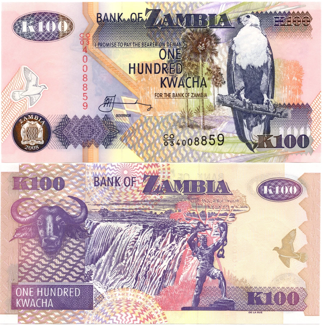 赞比亚100克瓦查全新UNC纸币老纸钞外国钱币收藏