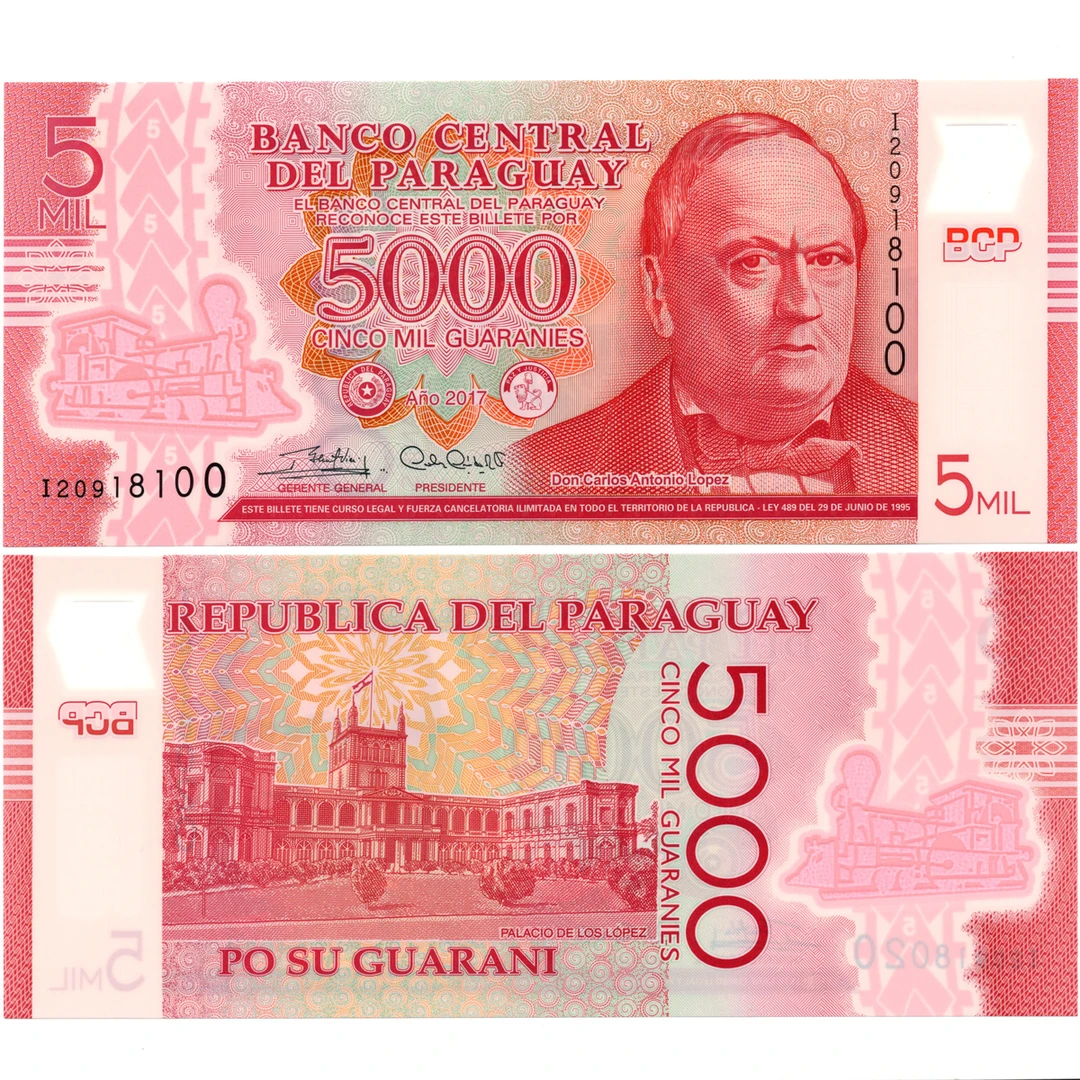 塑料钞巴拉圭5000瓜拉尼全新UNC纸币老纸钞外国钱币收藏
