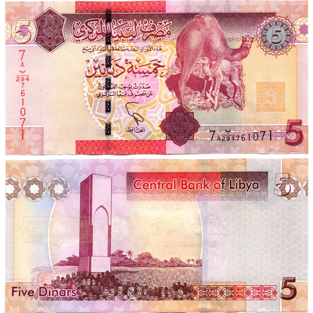 利比亚5第纳尔全新UNC纸币老纸钞外国钱币收藏