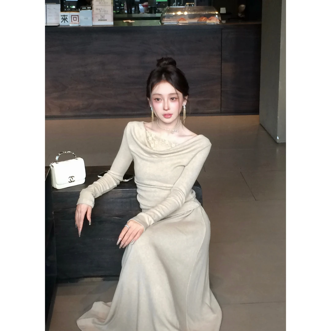 2025新款秋季早秋燕麦色百搭气质修身针织时尚套装A182-