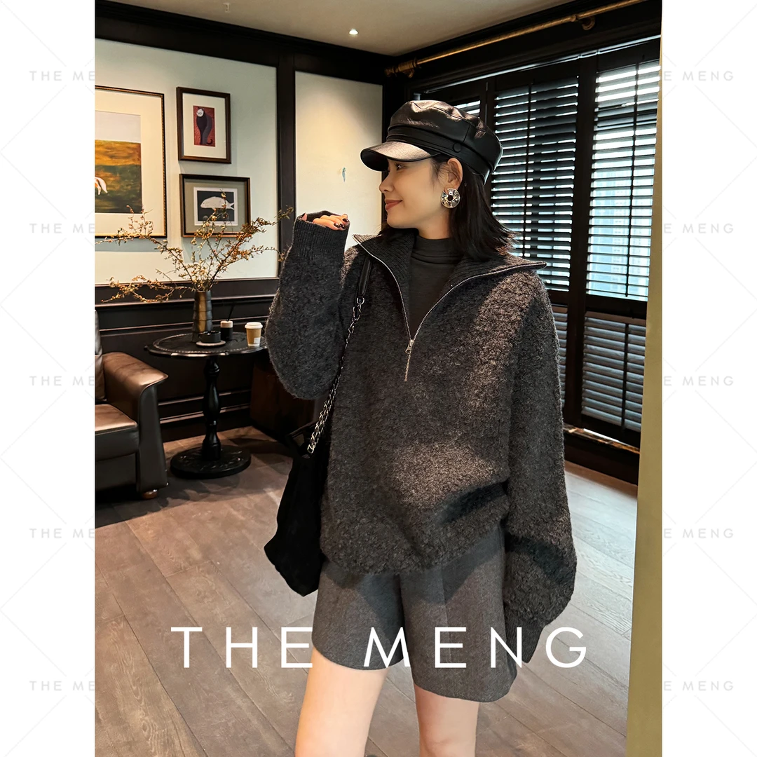 THE MENG【心动】高克重绵羊毛圈圈绒拉链打底羊毛衫#M244E0016