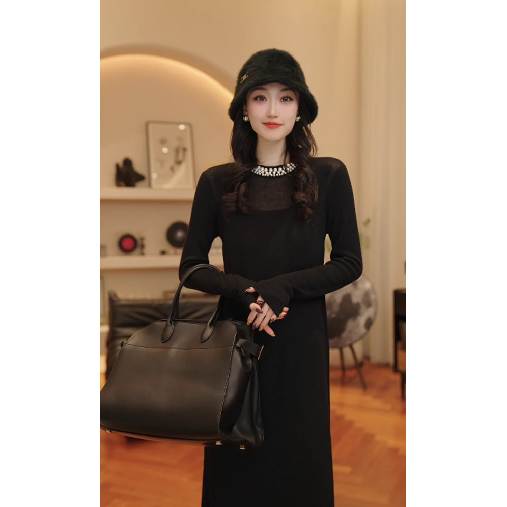 THE MENG【珠珠裙】【自由】绵羊毛圆领长袖针织打底连衣裙#M244G0004