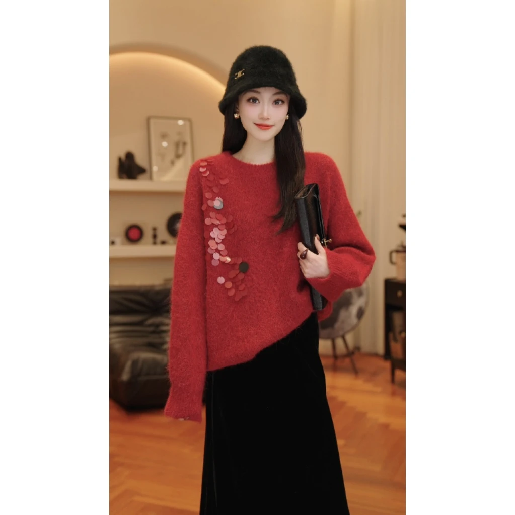 THE MENG【花花】阿尔巴卡羊驼毛御寒通勤套头毛针织衫#M244E0097