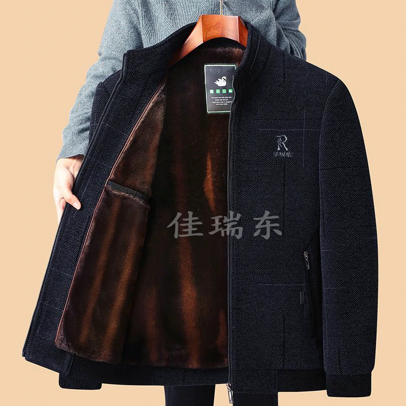 中老年男装雪尼尔保暖外套男士冬季加绒加厚棉衣爸爸冬装防寒棉服