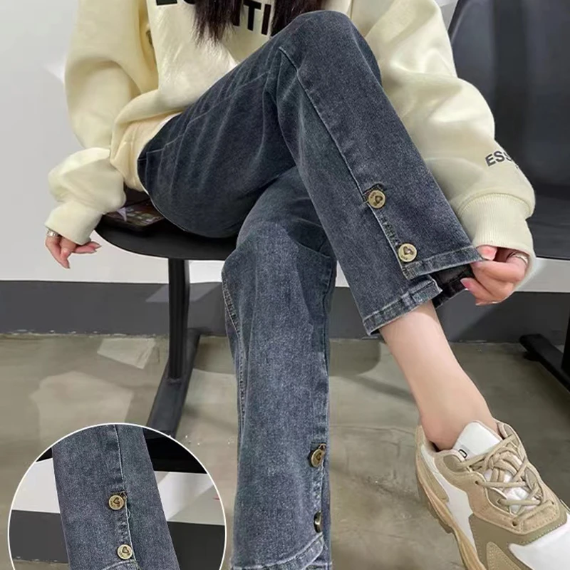 孕妇装2024年秋季新款软牛仔托腹外穿休闲牛仔裤百搭九分烟管裤子