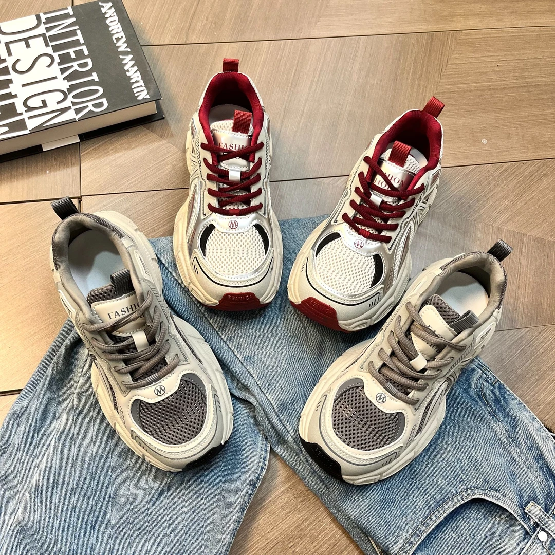 厚底加绒休闲老爹鞋2024年秋冬新款百搭增高运动鞋网面透气鞋子女