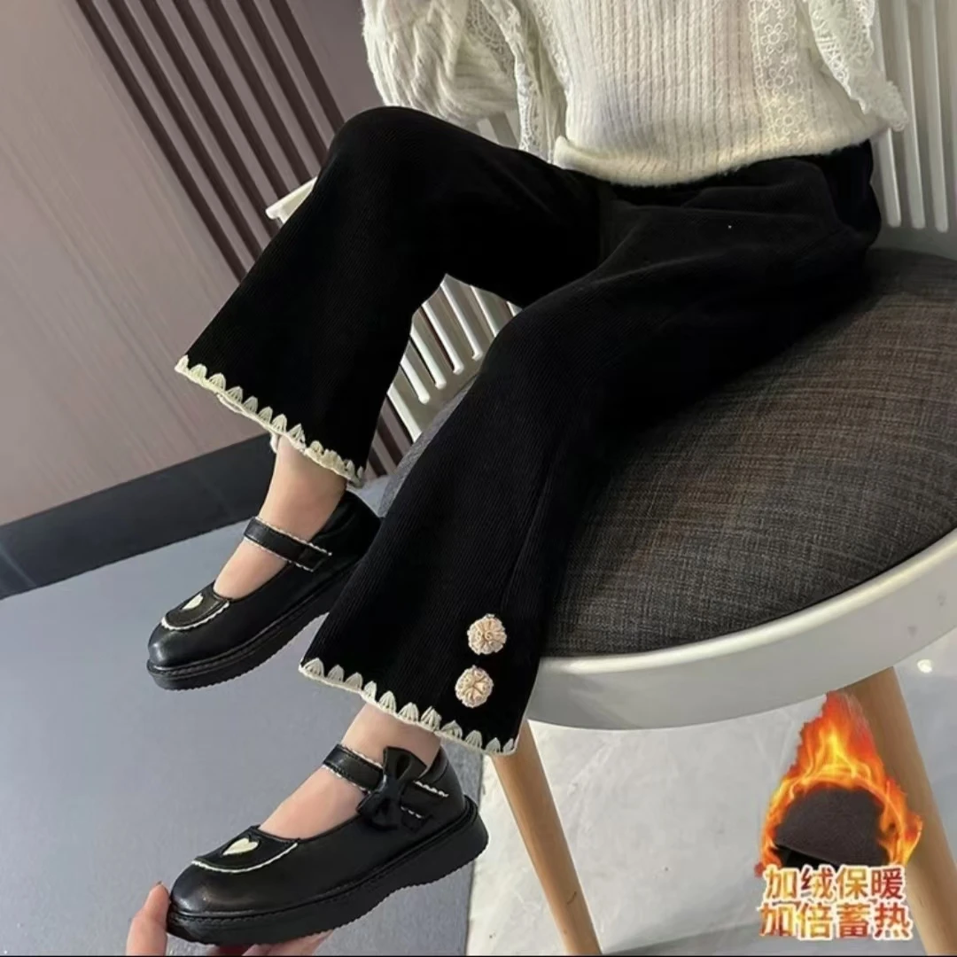 女童裤子秋冬加绒款儿童2024新款洋气小女孩长裤外穿秋冬喇叭裤