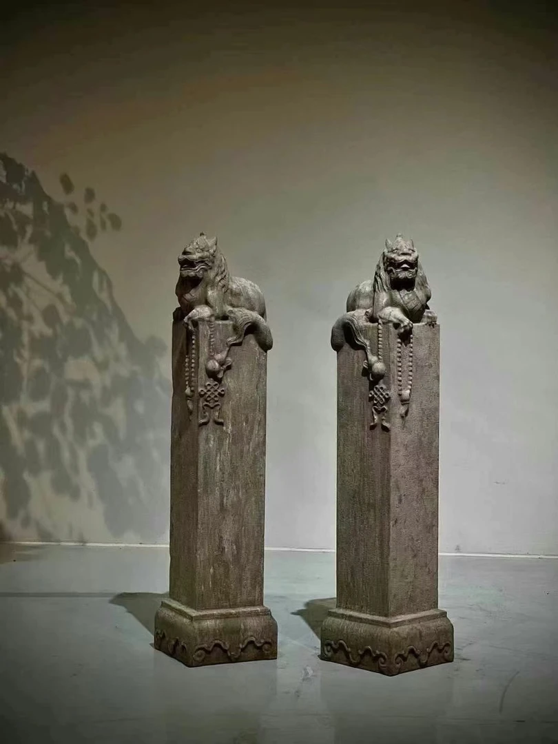 喜狮复古手工拴马桩青石高度一米直径22不包邮创意工艺品狮子摆设