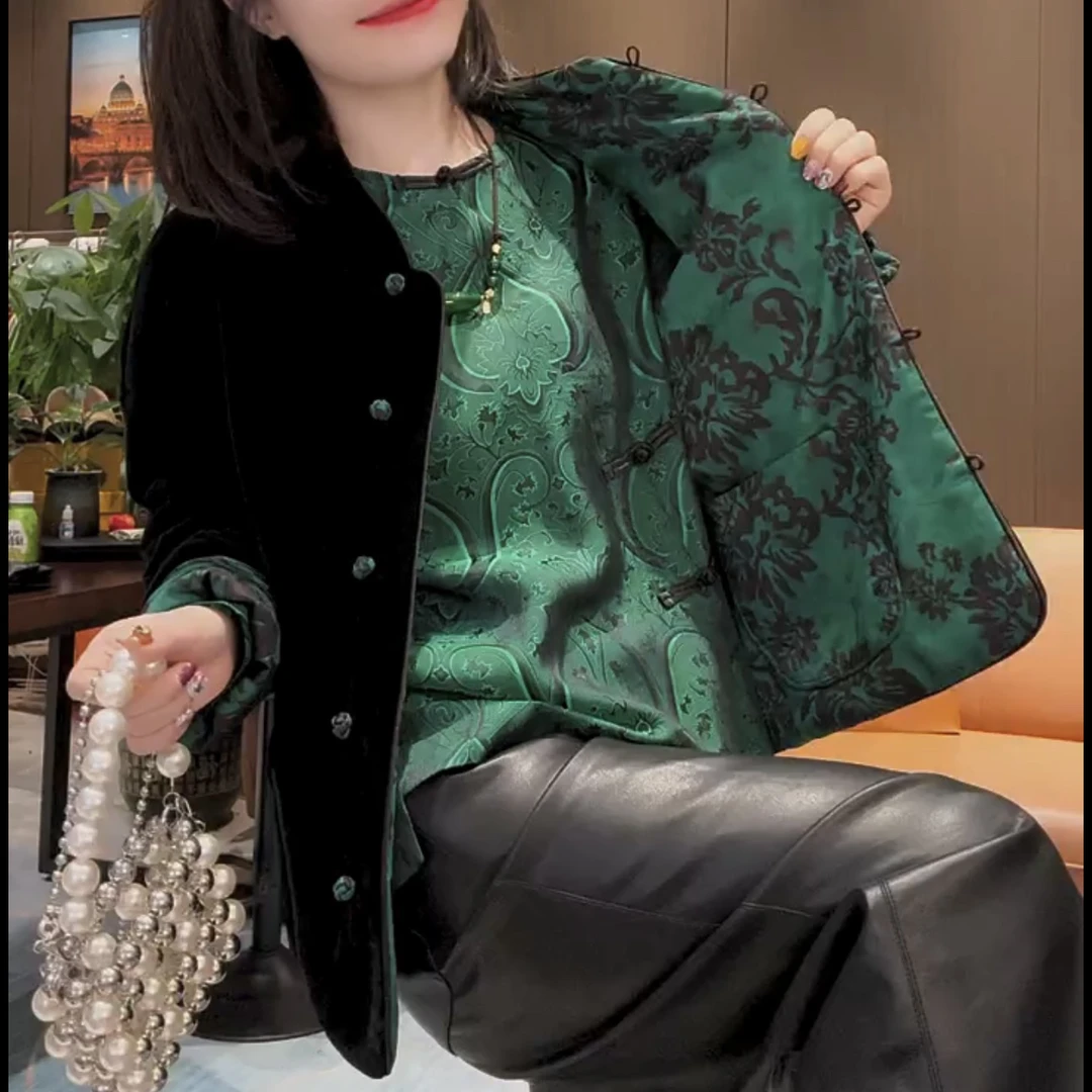 4676穿丝绒外套新中式重工国风拼接设计气质外套