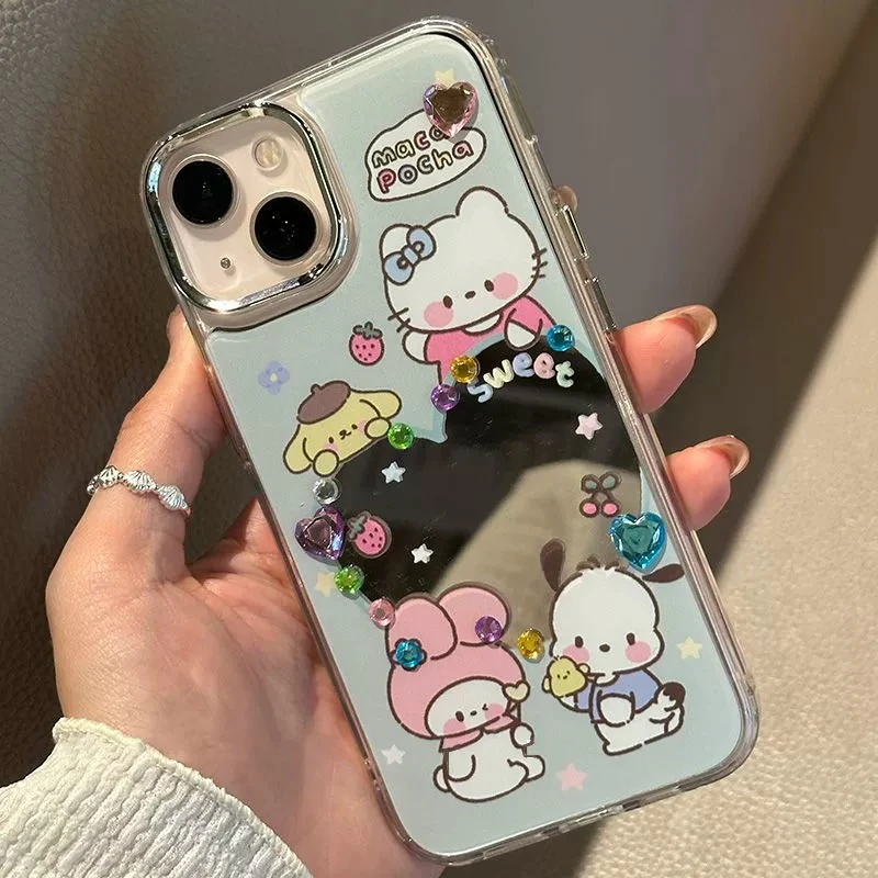 高级感草莓凯蒂猫适用苹果14新款iPhone13镜子12防摔11女男手机壳