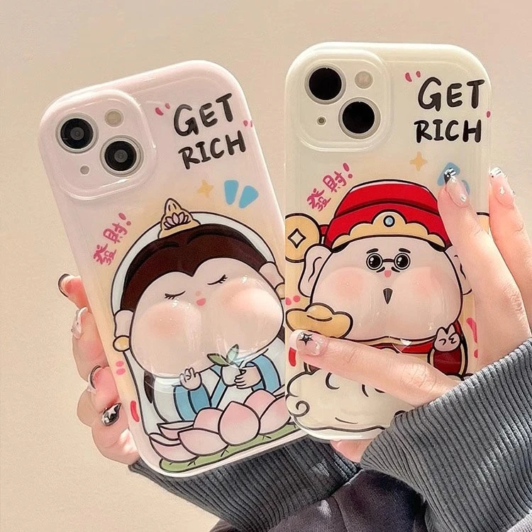 立体可爱解压财神爷适用苹果15ProMaxiPhone14情侣防摔13软手机壳