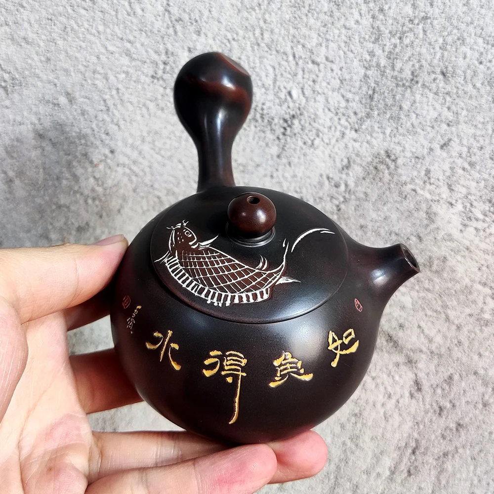 请壶愉快【坭兴陶】侧把西施 顺手舒适握把 约188ml茶壶  茶壶
