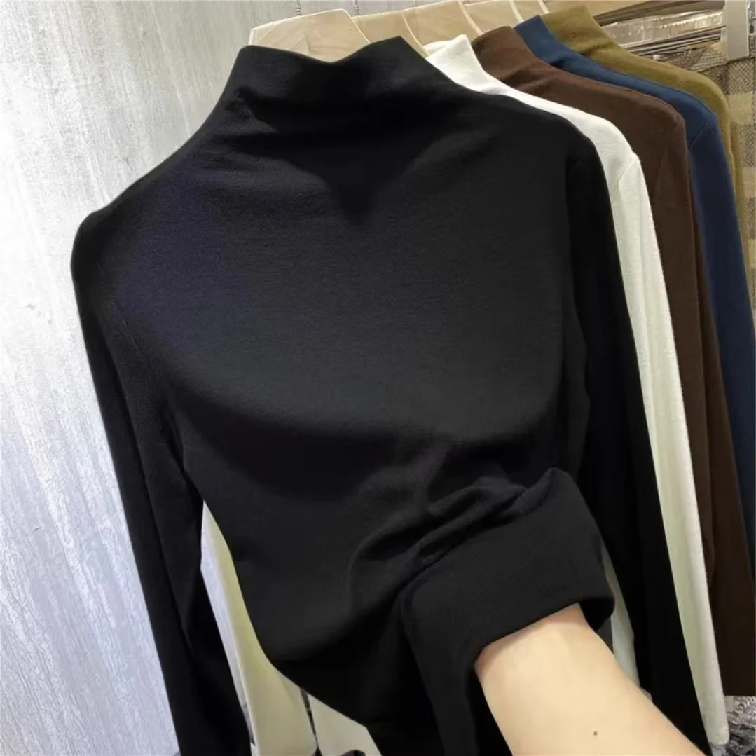 半高领双面德绒打底衫女2024新款秋冬加厚加绒内搭爆款上衣T恤冬