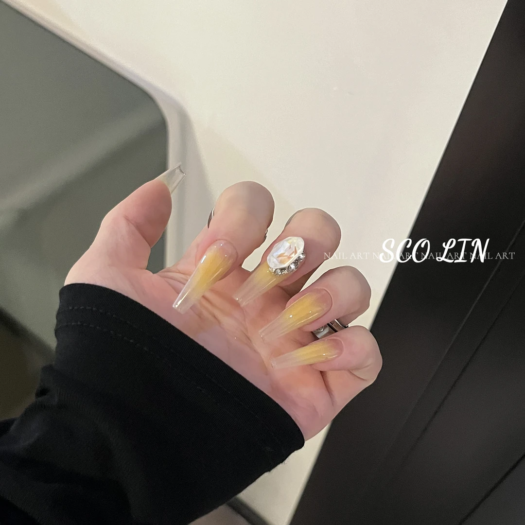 ScoLin【美式少女】黄腮夏日 彩钻施华洛 手工定制长芭蕾穿戴甲