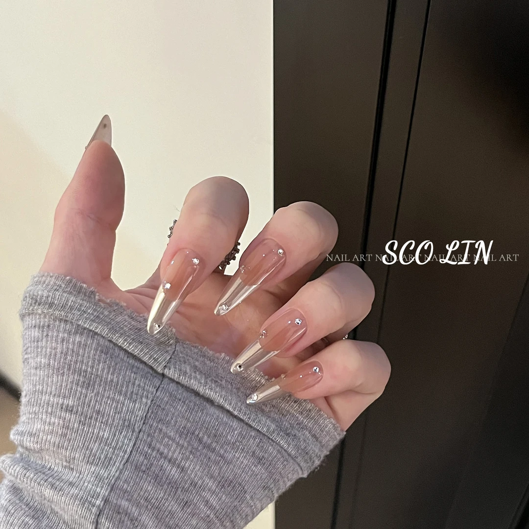 ScoLin【邂逅】日式手工定制美甲ins法式金属长水滴施华洛穿戴甲