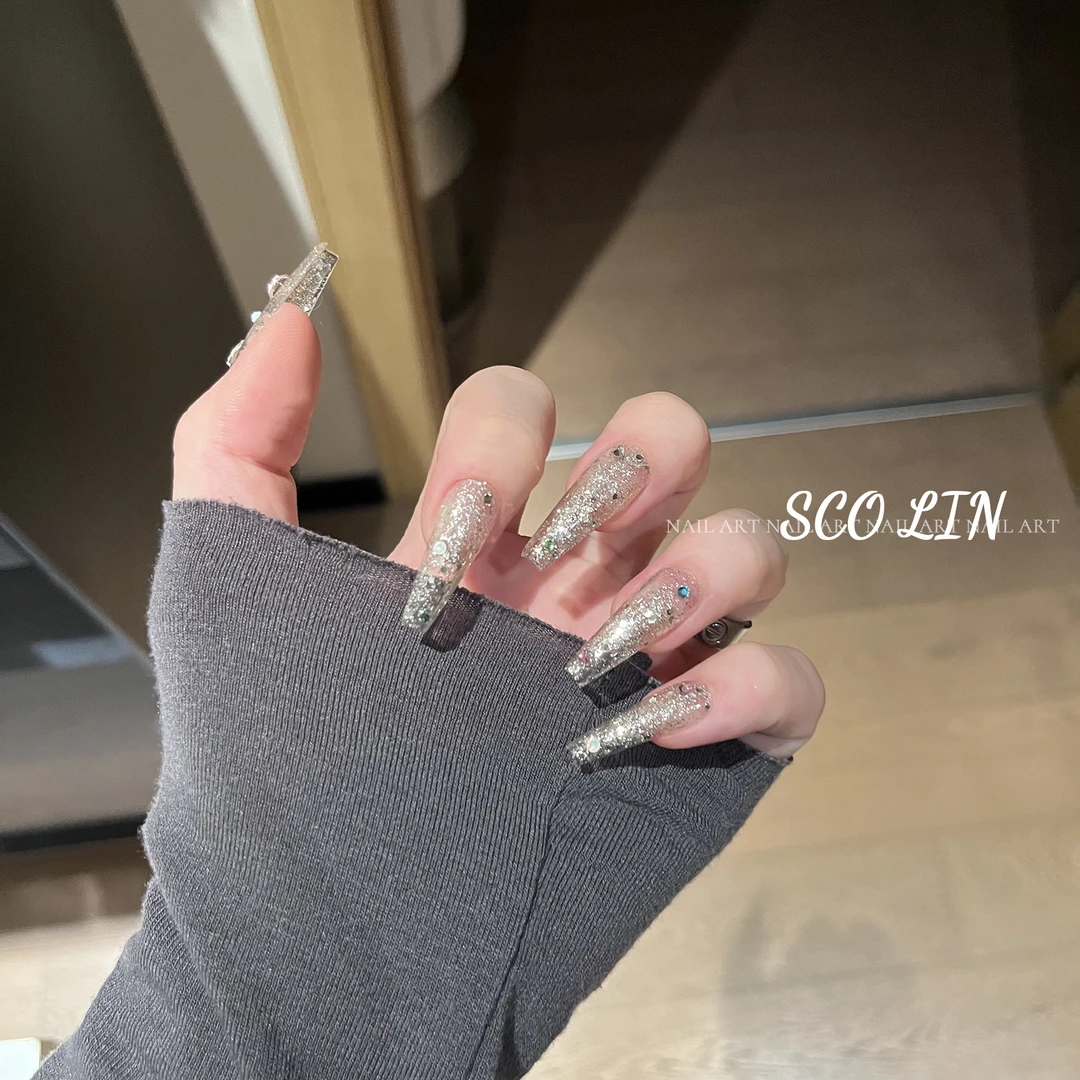 ScoLin【永恒月光】日式手工定制甲片ins爆闪片钻钻长芭蕾穿戴甲