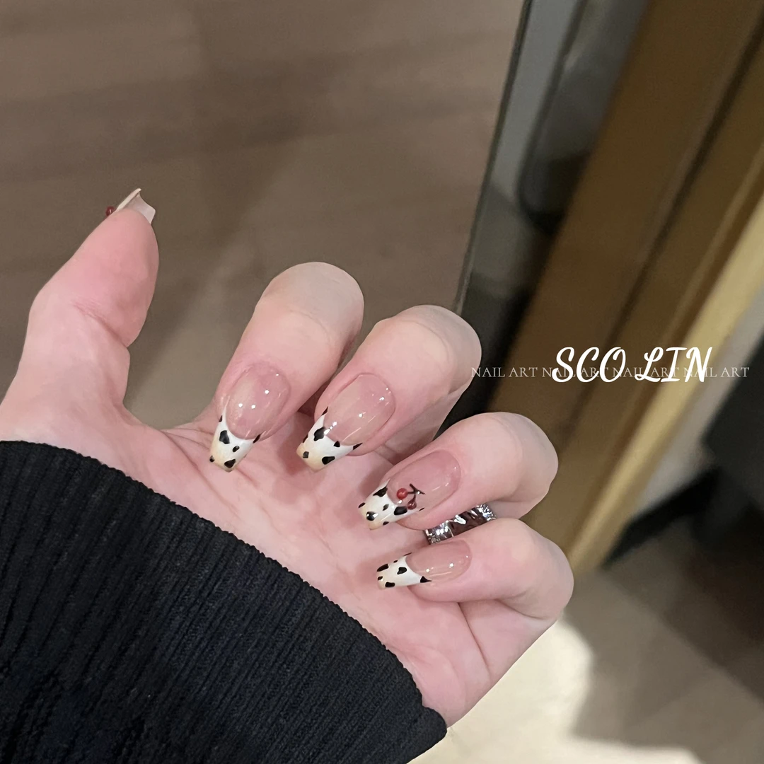 ScoLin【樱桃豹纹】初秋高级可爱 蝴蝶结 短短芭蕾手工定制穿戴甲