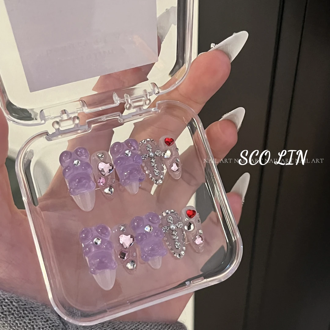 ScoLin【抱抱熊】手工定制甲片少女心爆棚立体粉嫩长杏仁穿戴甲