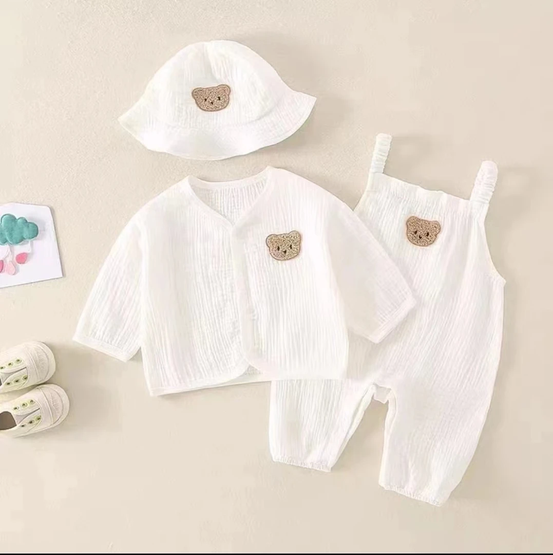 婴儿连体衣夏季薄款男女宝宝纱布哈衣爬服新生儿衣服超萌夏装套装