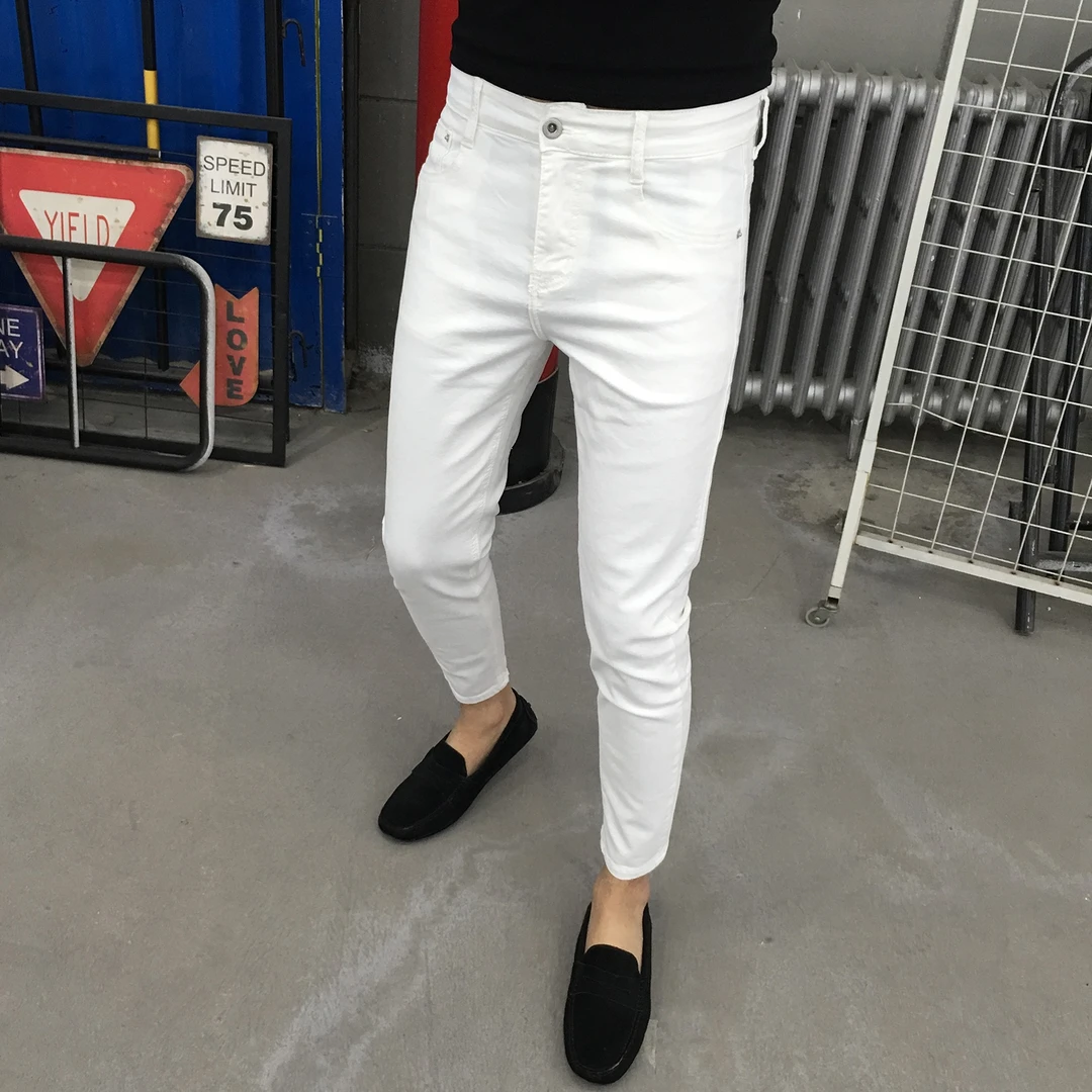 男牛仔裤子潮流牛仔裤白色夏季弹力黑牛修身牛仔裤