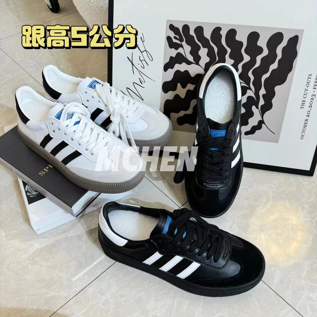 超火明星款黑白三条杠德迅鞋休闲时尚四季鞋运动百搭小众厚底韩版