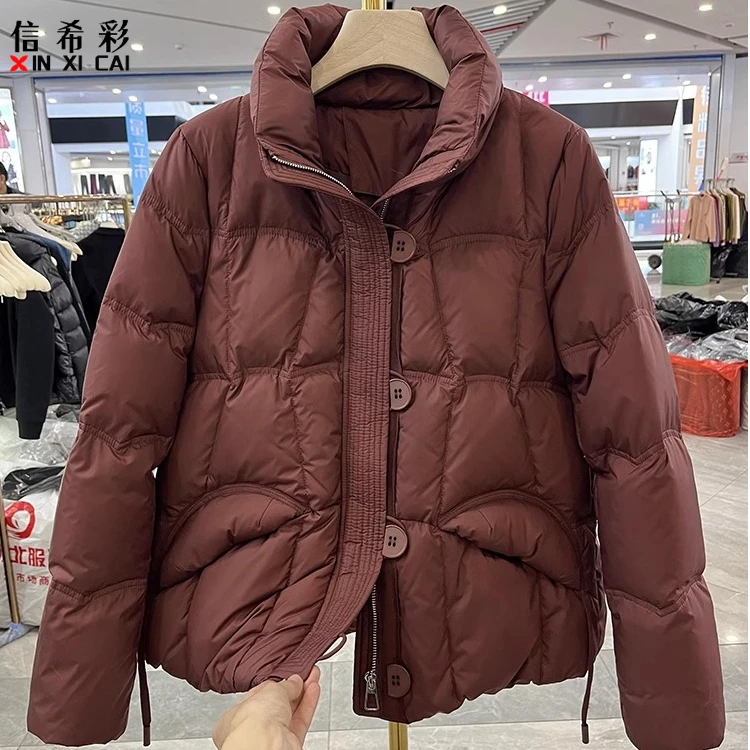 年轻妈妈装立领短款羽绒服冬装新款洋气减龄面包服中老年宽松外套