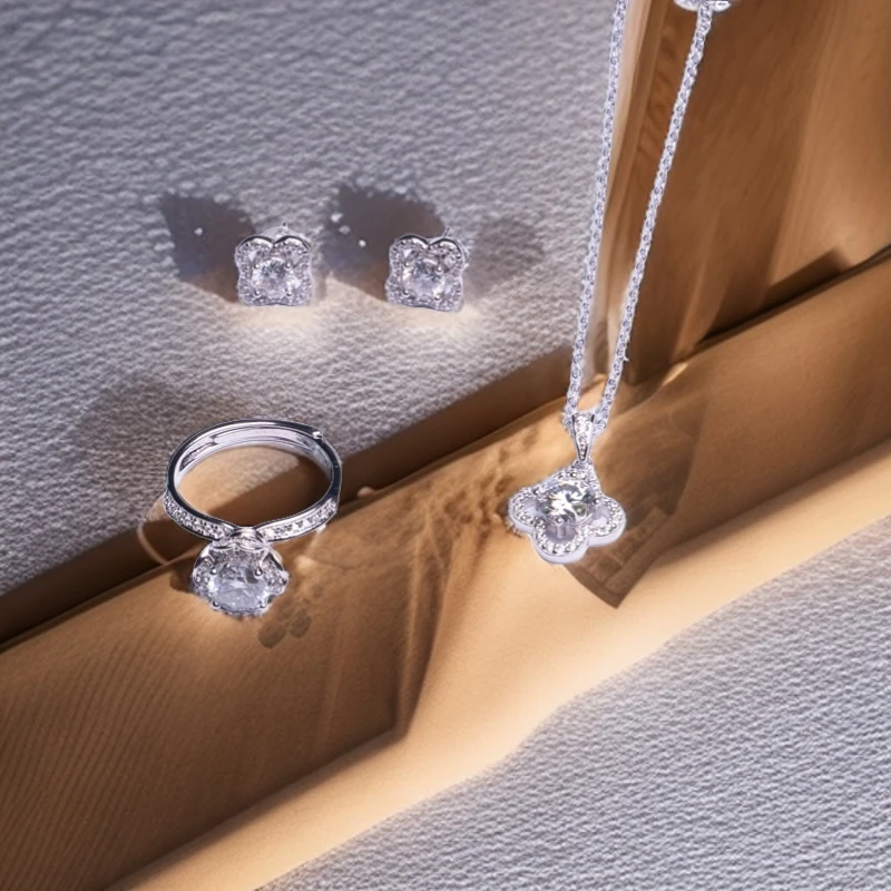 非金属莫桑石吊坠 《手捧花三件套》气质轻奢时尚百搭简约精致镶钻