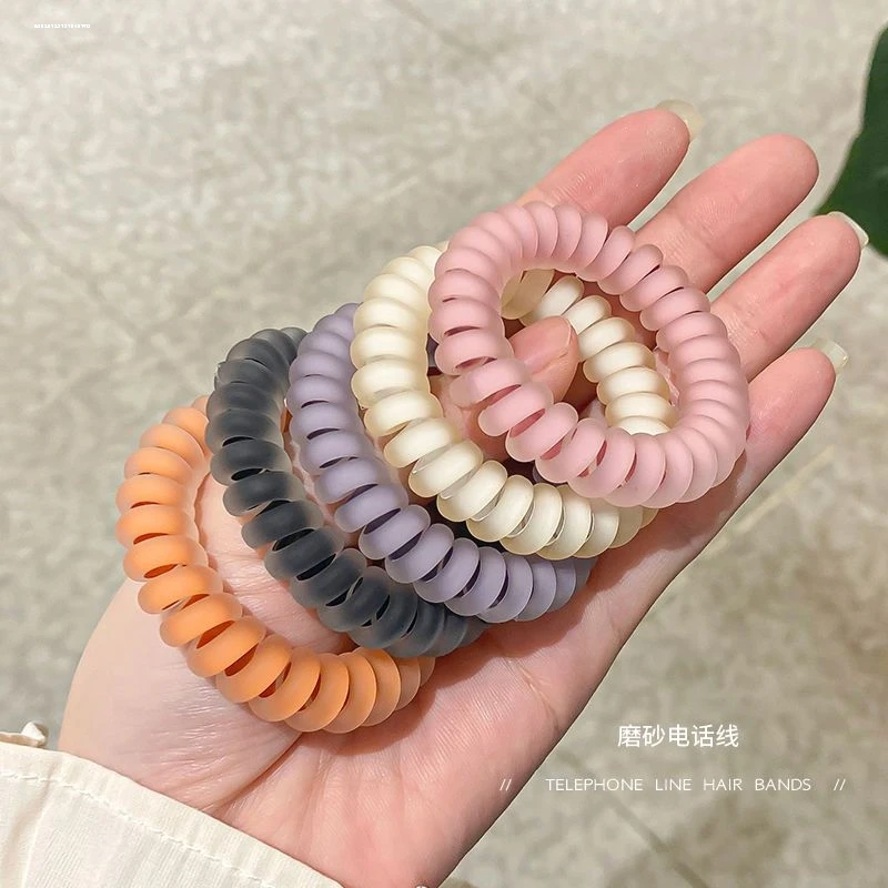 黑色电话线发圈韩式无痕头绳少女扎马尾高弹力皮筋磨砂发绳发饰品