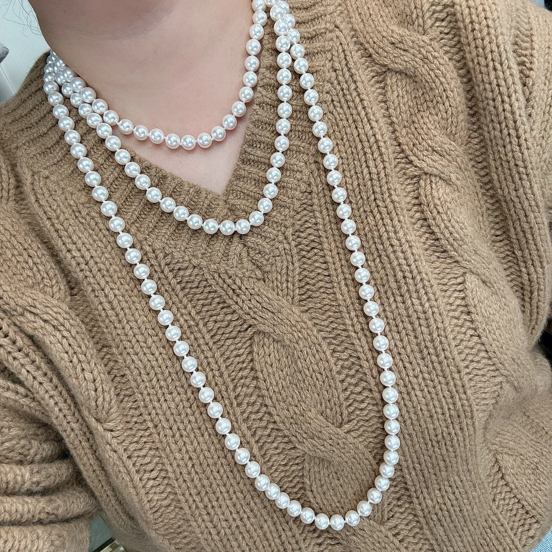 非金属仿珍珠项链 时尚简约项链手工180CM轻奢叠戴多变百搭01