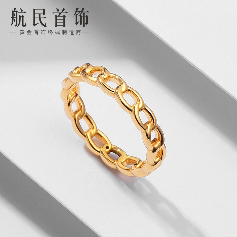 航民首饰 黄金戒指足金时尚5D无氰欧美链条指环XYH0651工费150/件