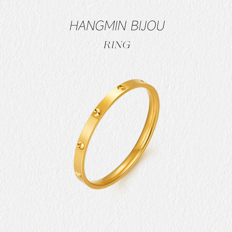 航民首饰 钻纹戒指 18K金戒指K黄钻纹条戒骨节戒尾戒XYHK0041计件