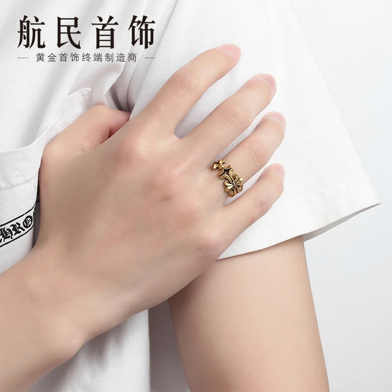 航民首饰 黄金戒指足金时尚5D电黑鸢尾花指环XYH0686工费280元/件