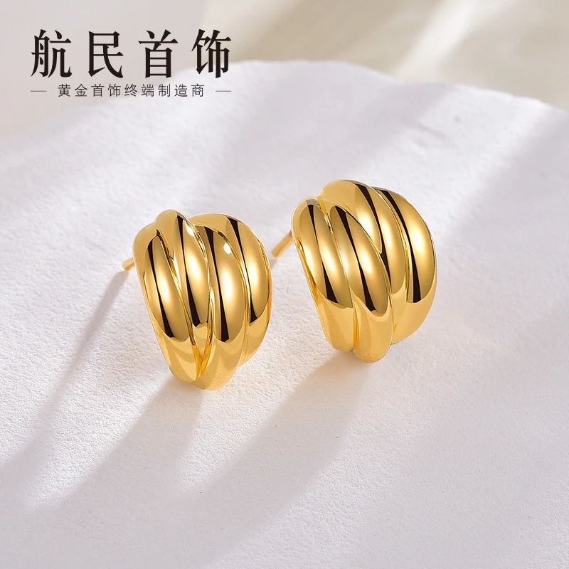 航民首饰黄金耳钉足金5D硬金ins风小香蕉耳饰XYJ1360工费270元/件