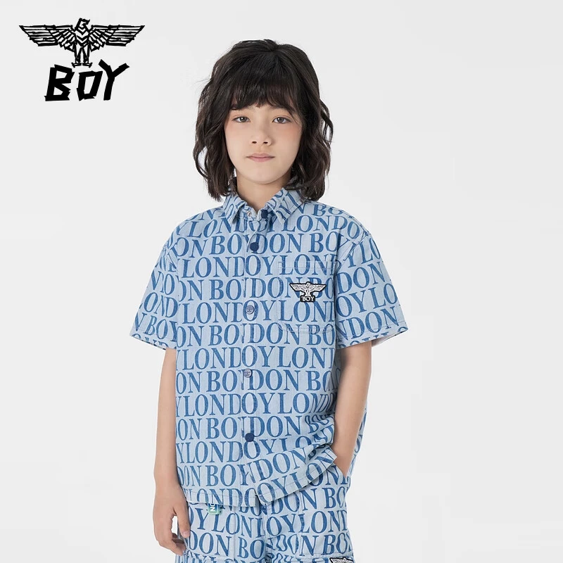 BOY童装 24新品儿童夏季牛仔衬衫时尚潮酷老花 牛仔衬衫男女童