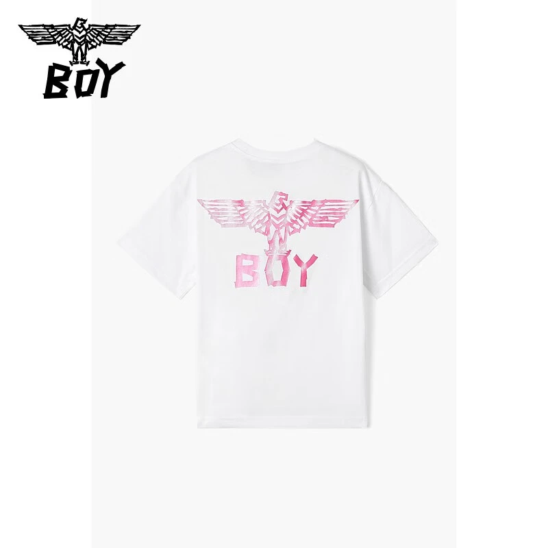 BOY童装时尚经典撞色印花logo圆领短袖T恤宽松K01134