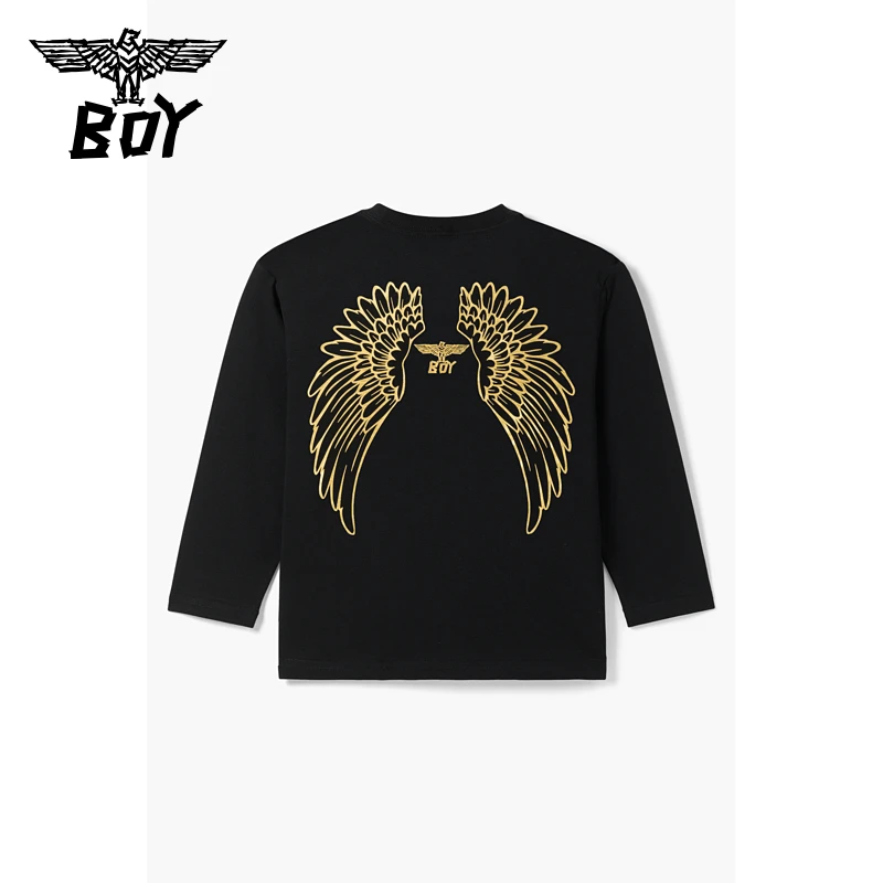 BOY童装烫金印花鹰翼时尚百搭单品男女童长袖t恤G00145