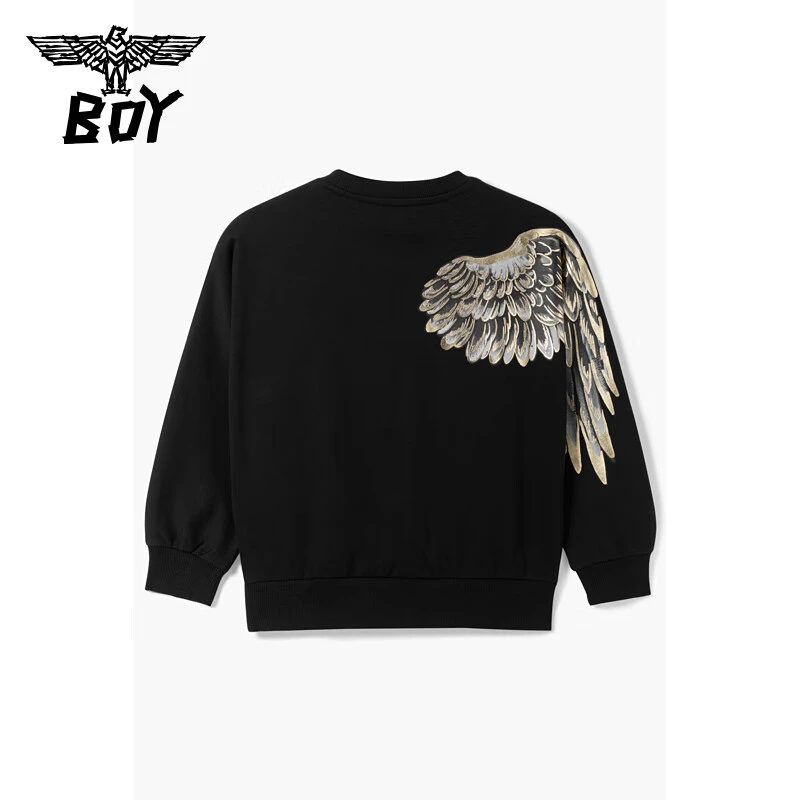 BOY童装圆领套头秋季卫衣蝙蝠袖烫金男女儿童装百搭宽松电商专属