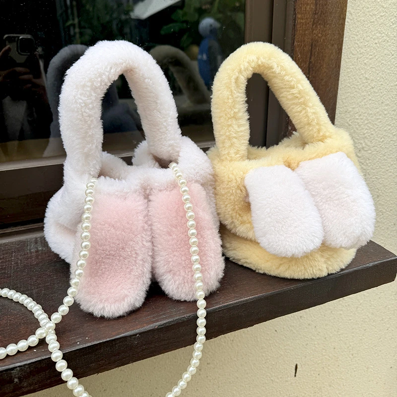 可爱水桶毛绒包手提包少女兔子百搭手拿斜挎秋冬毛毛包新亲子新品