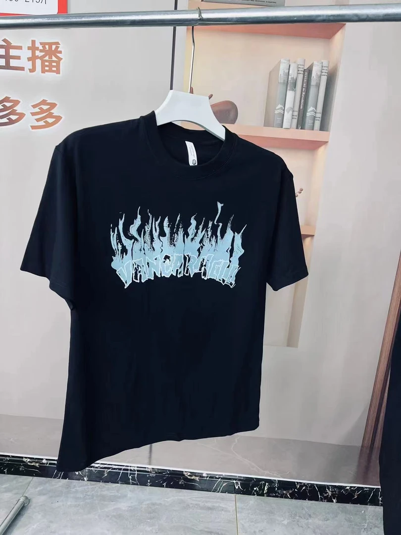 夏季时尚休闲情侣百搭潮流印花半袖纯棉宽松T恤春夏圆领黑色上衣