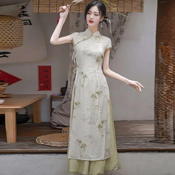 复古新中式连衣裙子女装夏装2023年新款旗袍改良国风花朵印花超仙