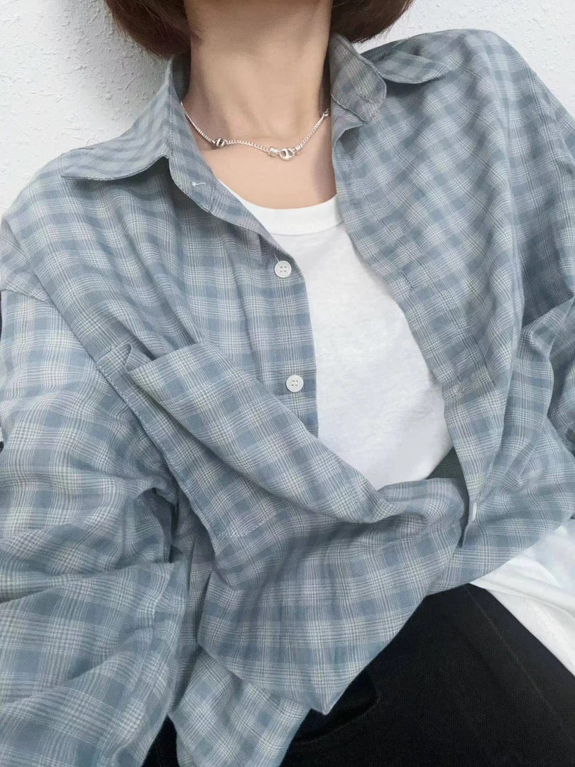 【张小姐推荐】早秋韩系休闲薄款格子衬衫