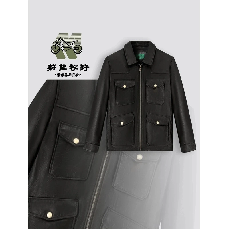 1028-男士牛皮油蜡休闲时尚百搭外套