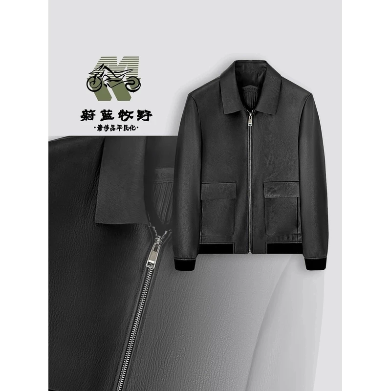 1004-男士黑色绵羊皮时尚百搭休闲款皮衣