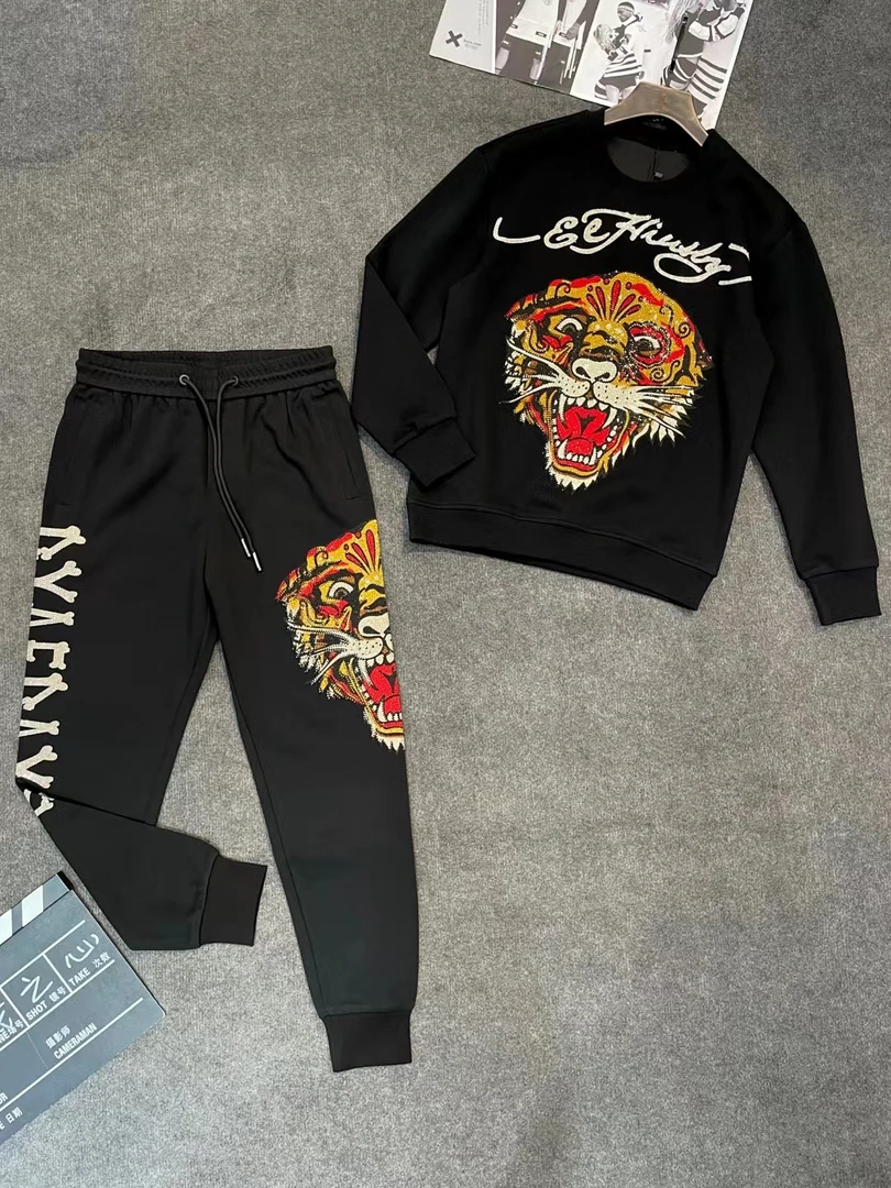 骁洋11597-518新款潮牌烫钻满钻卫衣套装大码潮宽松韩版卫衣套装